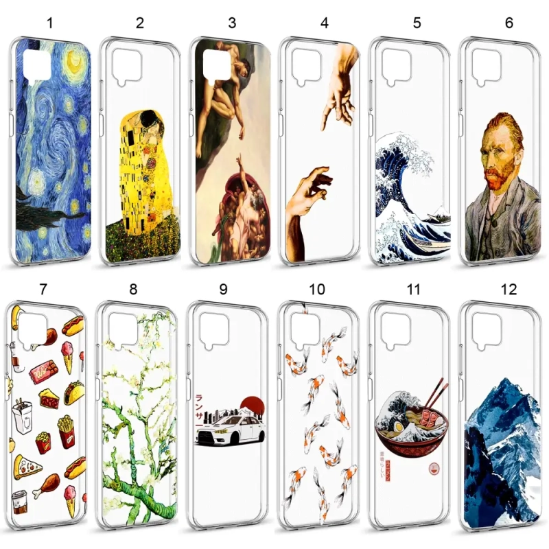 Чехол Samsung A22 TPU 1.0mm прозрачный с принтами в ассортименте