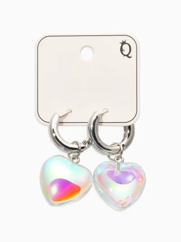 Серьги со съёмным элементом "Сердце", цвет радужный в серебре