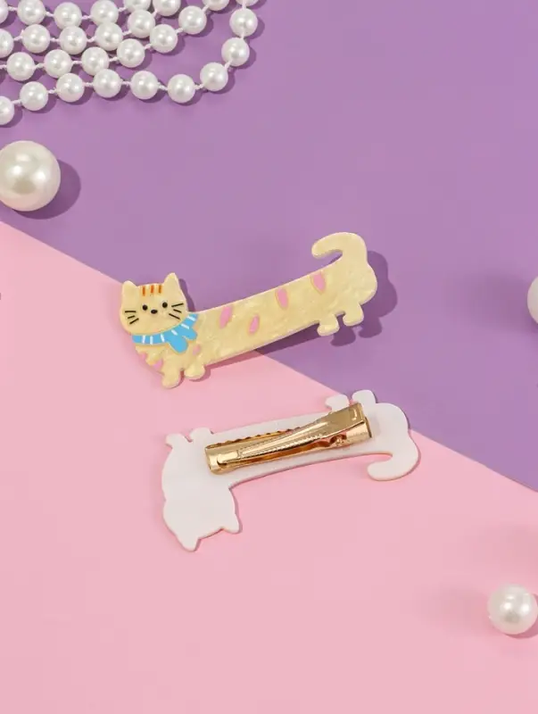 Зажим для волос "Мультизаврик" (набор 2 шт) кот в шарфе, 6,5 см