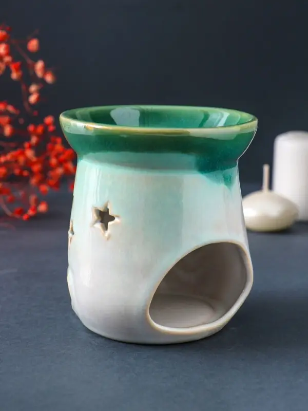 Аромалампа для эфирных масел &laquo;Море волнуется&raquo;, керамика, зелёный, 8.6&times;8.6&times;9.8 см