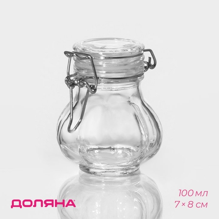 Банка стеклянная для хранения сыпучих продуктов Доляна &laquo;Чеснок&raquo;, 100 мл, 7&times;8 см, с бугельным замком