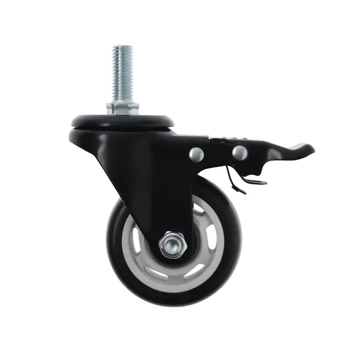Колесо мебельное ТУНДРА, d=75 мм, поворотное, с футоркой 12&times;30 мм, с тормозом, черное