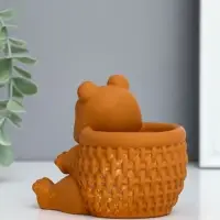 Подставка для мелочей "Медведь с корзинкой" 9х10х8 см, гипс, коричневый