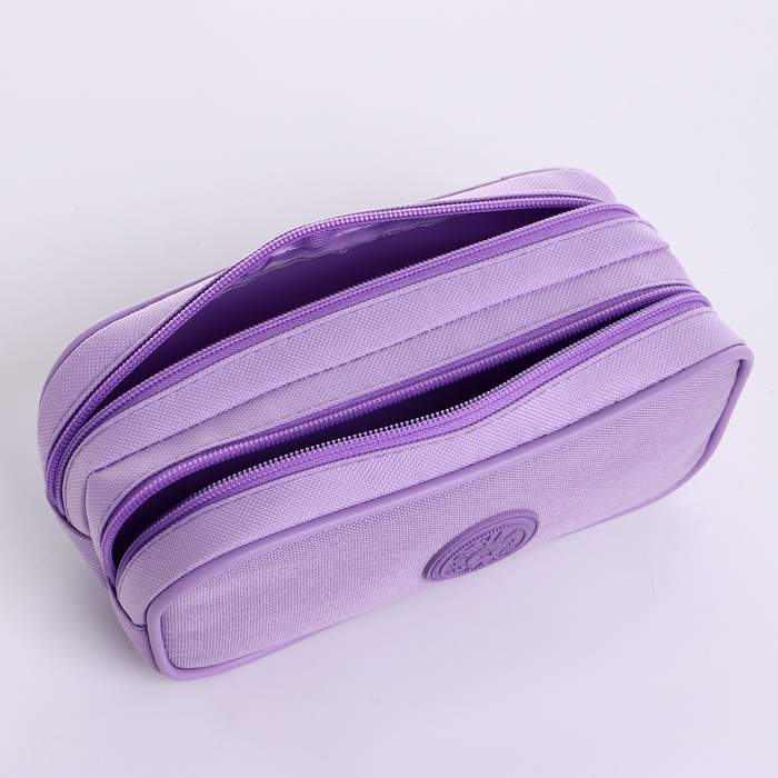 Косметичка-пенал, 2 отдела на молниях, цвет сиреневый