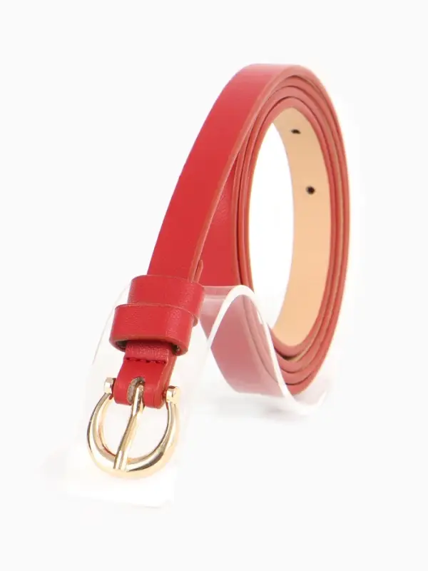 Ремень женский тонкий, 110&times;1.3 см, пряжка металл золотистая, полукруглая, красный