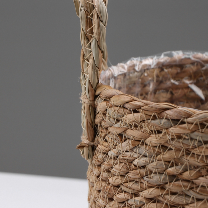 Кашпо плетеное  Кашпо плетеное "Кения" цилиндр с ручками, 17,5х17,5х16 см, натуральный