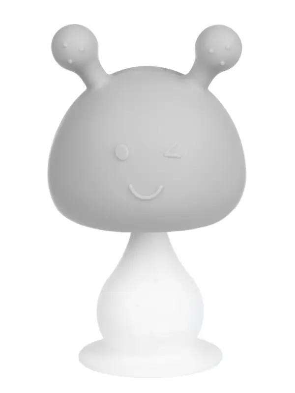 Прорезыватель силиконовый для зубов с погремушкой 3 в 1 M&B «Зайка», серый