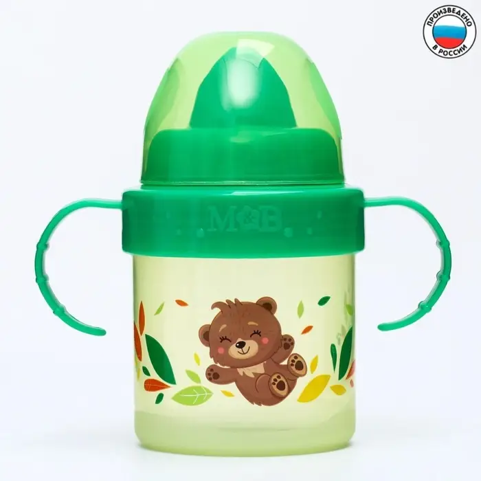 Поильник детский M&B &laquo;Мишутка. Мамы и малыши&raquo; с твёрдым носиком, от 9 мес., 140 мл., с ручками, зеленый