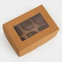 Коробка для 6 мини - капкейков крафт с окном, 18.6×13.1×8 см