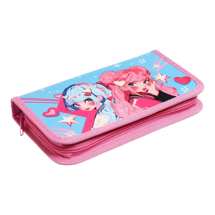 Пенал 1 секция 115 х 205 х 30 мм, Calligrata  Пенал 1 секция 115 х 205 х 30 мм, Calligrata "Аниме подружки", ламинированный картон