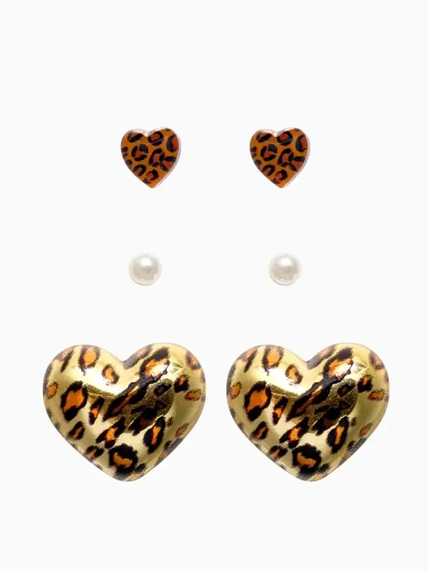 Серьги QF &laquo;Леопардовое сердце&raquo;, набор 3 пары, крупное, цветной в золоте