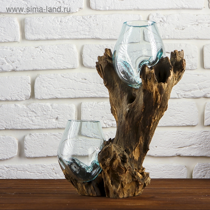 Вазон стекло на дереве  Вазон стекло на дереве "Двойное великолепие" 40х24х17 см