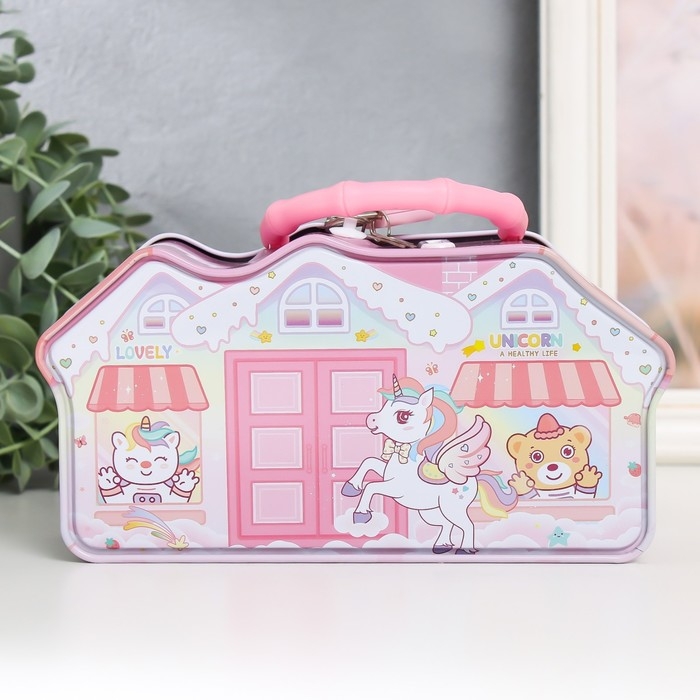 Копилка металл с замочком Копилка металл с замочком "Домик с жителями" МИКС 19х6,5х9,5 см