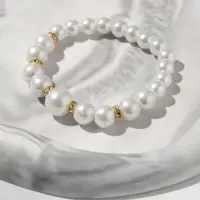 Браслет жемчуг &laquo;Подарок моря&raquo; с жемчугом, шар № 6,8,10, цвет белый в золоте, d=6.5 см