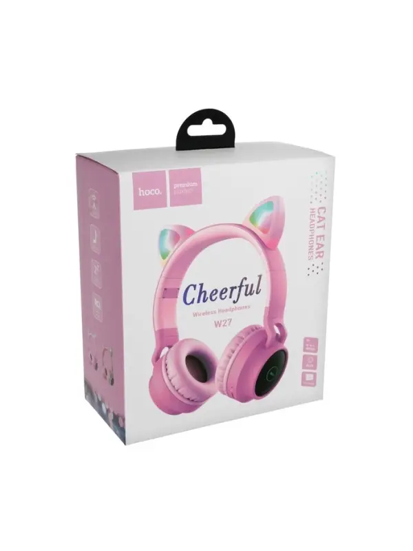 Наушники беспроводные, накладные, с ушками кошки, Hoco W27, Bluetooth 5.0, с микрофоном, с подсветкой, 300 мАч, серые