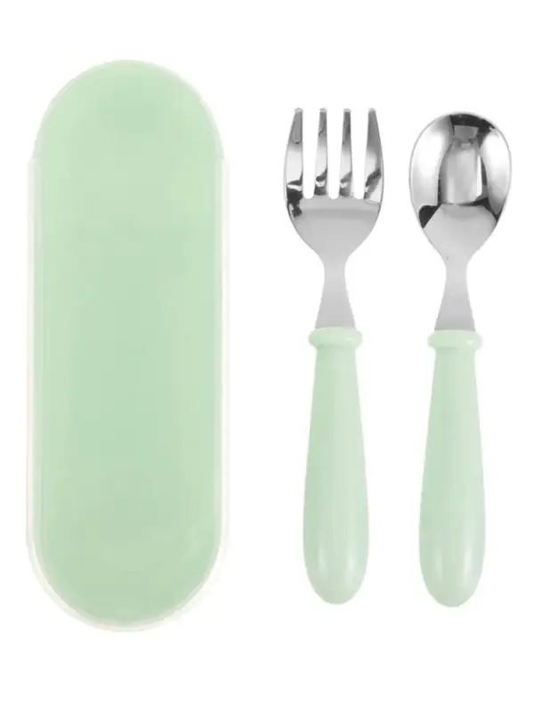 Набор детских столовых приборов в футляре: вилка, ложка Крошка Я бирюзовый Набор детских столовых приборов в футляре: вилка, ложка Крошка Я бирюзовый