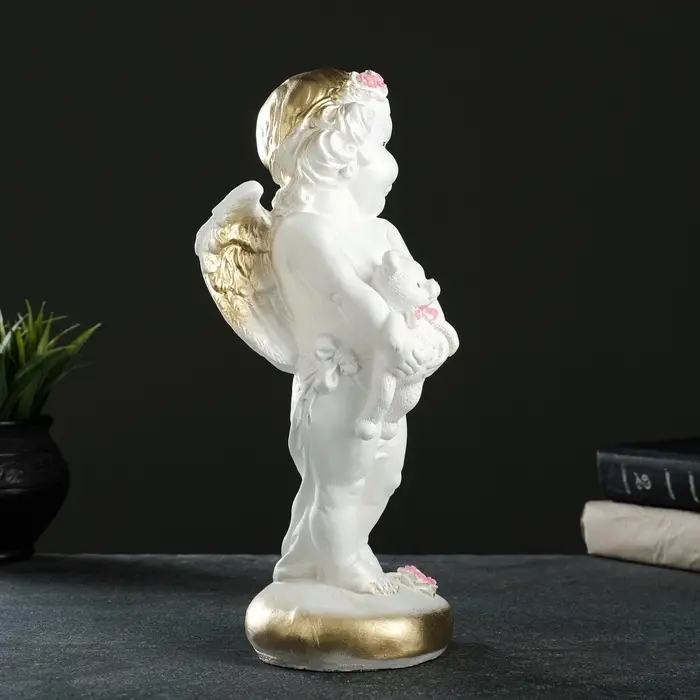 Фигура гипс &laquo;Ангел с Мишкой&raquo;, перламутр, 30&times;13&times;13 см