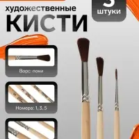 Набор кистей для рисования, пони, 3 штуки: №: 1, 3, 5, Calligrata, круглые, деревянная ручка, в пакете