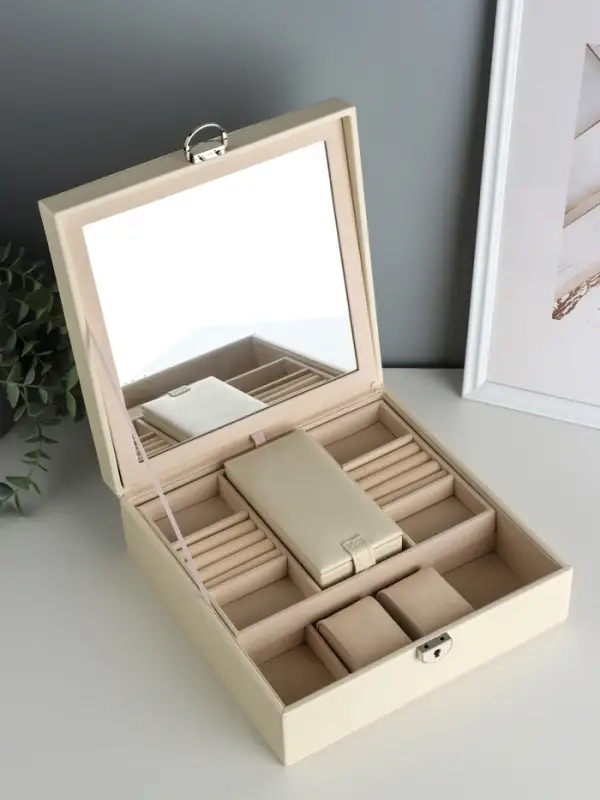 Шкатулка для часов 2 отделения и украшений &laquo;Ромбы белые&raquo;, кожзам, матовая, 8.5&times;25&times;25 см