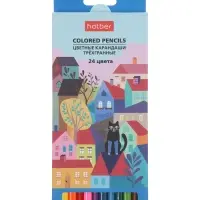 Карандаши 24цв, Hatber, заточ, трехгр,  коробка, европодвес 67699