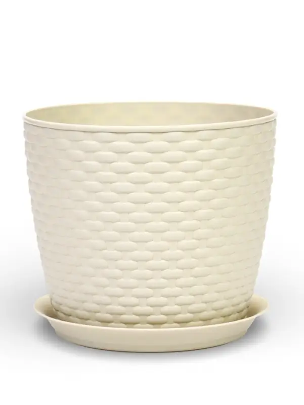 Горшок для цветов с поддоном &laquo;Ротанг&raquo;, 4.7 л, d=15 см, h=14 см, пластиковый, белый