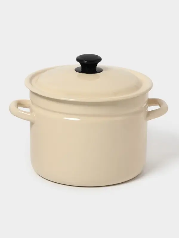 Кастрюля эмалированная, 6 л, d=23.5 см, с крышкой, без декора, цвет слоновой кости