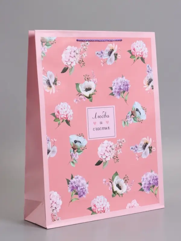 Пакет подарочный "Любви и счастья", ламинированный, 33 х 42,5 х 10 см
