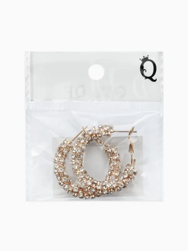 Серьги-кольца со стразами &laquo;Россыпь&raquo;, d=3.5 см, белые в золоте