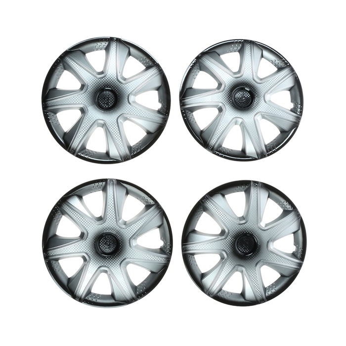 Колпаки колесные R15 Колпаки колесные R15 "ДЖОЙ ", серебристо-черный, карбон, набор 4 шт