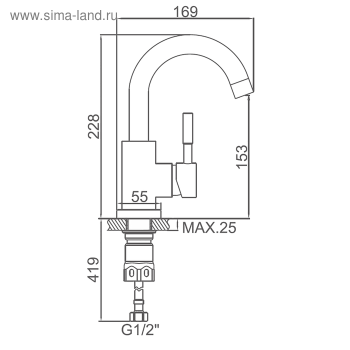 Cмеситель для раковины Accoona A9690-3, однорычажный, с гайкой, нержавеющая сталь Cмеситель для раковины Accoona A9690-3, однорычажный, с гайкой, нержавеющая сталь