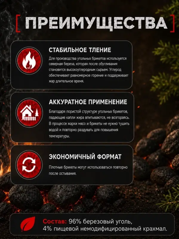 Угольные брикеты для гриля &laquo;Березняк&raquo;, 5 кг