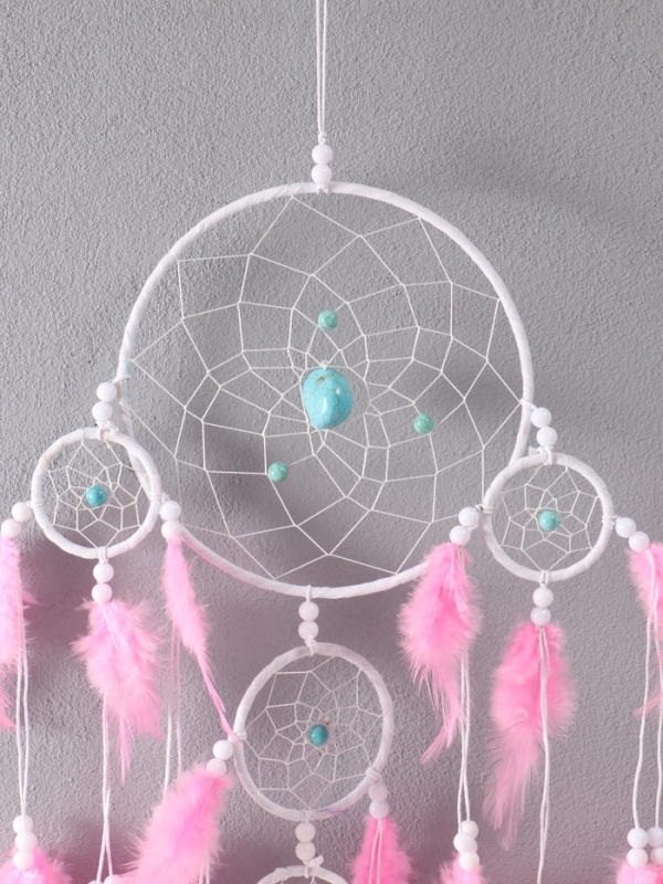 Ловец снов Ловец снов "Оберег с камнем Бирюза" бело-розовый 35х66 см