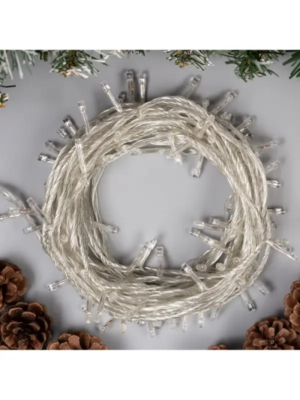 Гирлянда &laquo;Нить&raquo; 10 м, IP20, прозрачная нить, 100 LED, 8 режимов, 220 В, свечение белое