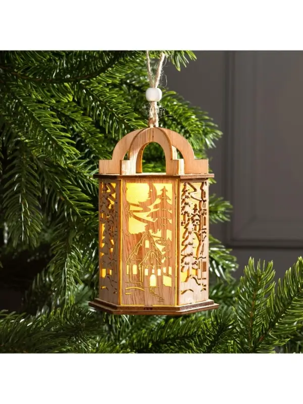 Ёлочная игрушка &laquo;Фонарь с домиком&raquo;, 13&times;9&times;9 см, от батареек, свечение тёплое белое