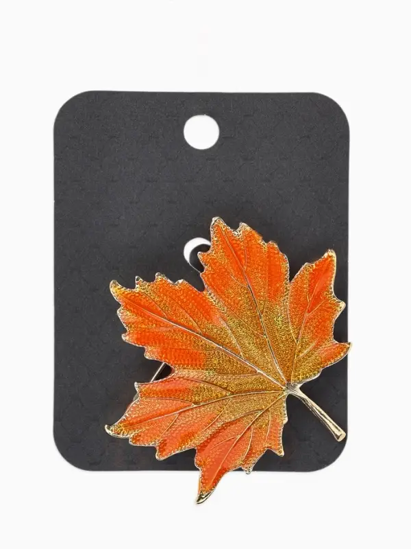 Брошь &laquo;Лист&raquo; кленовый осенний, цвет оранжевый в золоте