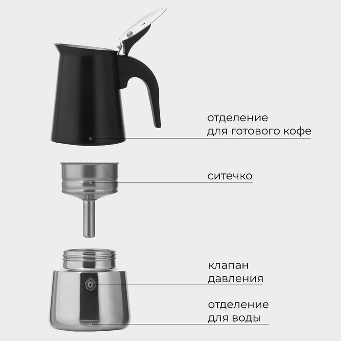 Кофеварка гейзерная Magistro Classic black, на 4 чашки, 200 мл, цвет чёрный Кофеварка гейзерная Magistro Classic black, на 4 чашки, 200 мл, цвет чёрный