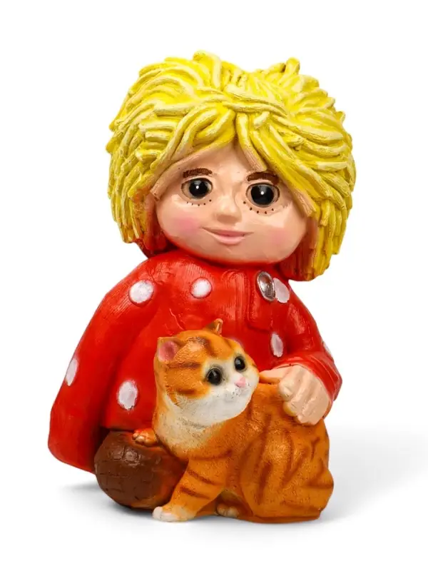 Садовая фигура из полистоуна &laquo;Домовой с котом&raquo;, 39&times;26&times;28 см