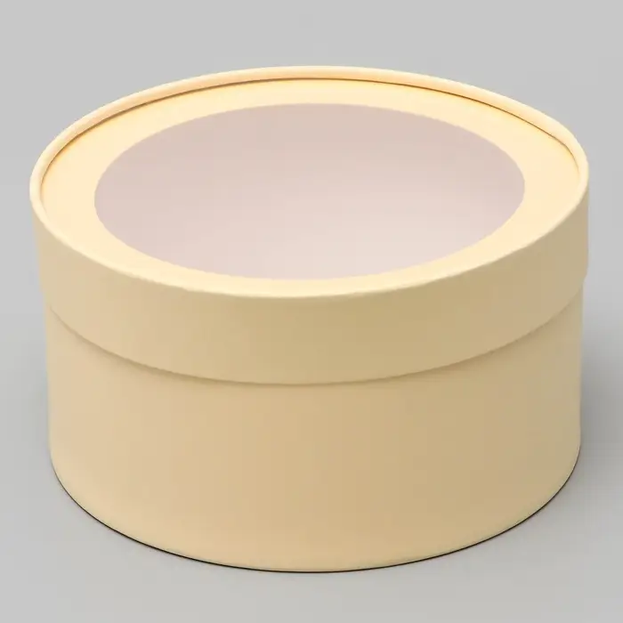 Подарочная коробка круглая &laquo;Крема&raquo; кремовая, завальцованная с окном, 21&times;11 см