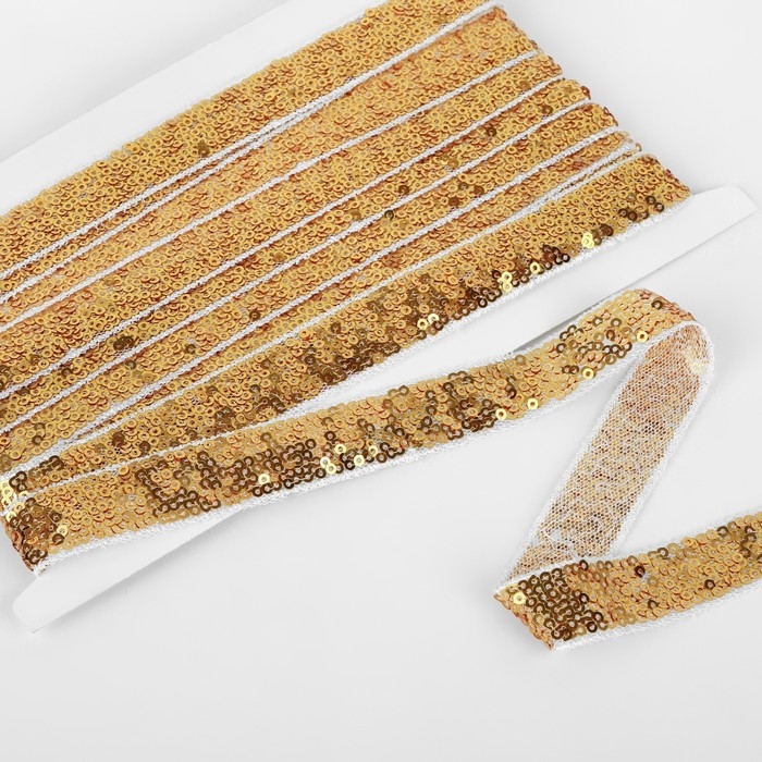 Тесьма декоративная с пайетками, 20 мм, 4,5 ± 0,5 м, цвет золотой Тесьма декоративная с пайетками, 20 мм, 4,5 ± 0,5 м, цвет золотой