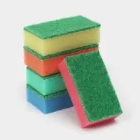 Губка для посуды с чистящим слоем Доляна «Эконом», 7.5×4.5×2.5 см, 5 шт, мини