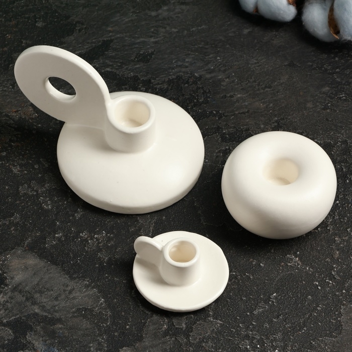 Набор подсвечников Набор подсвечников "Лео, Саймон, Эдвард" белый глянец, 3шт/8х10см/3х6см/4х7см