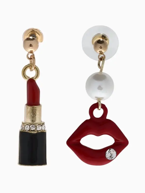 Серьги ассорти &laquo;Красотка&raquo;, помада, губы, красно-чёрные в золоте