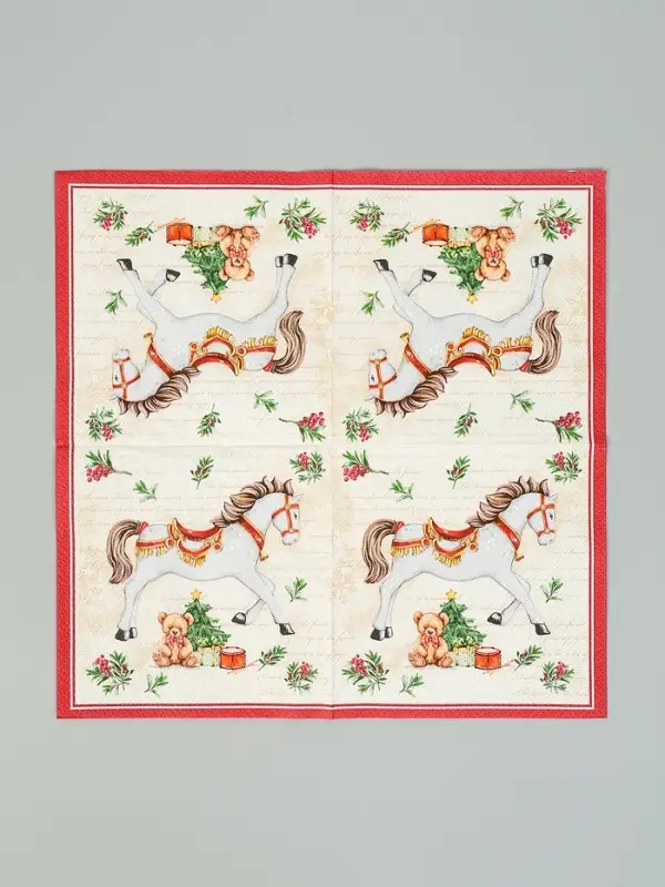 Салфетки бумажные трёхслойные «Новогодняя лошадка. кремовый фон», 24х24, 25 шт Салфетки бумажные трёхслойные «Новогодняя лошадка. кремовый фон», 24х24, 25 шт