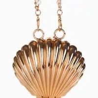 Сумка мини-клатч на магните, в форме ракушки, жёсткий корпус, на длинной цепочке, золотистая