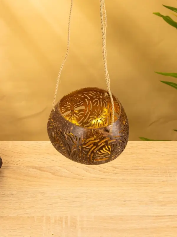 Подсвечник подвесной из кокоса, 9-12 см, коричневый