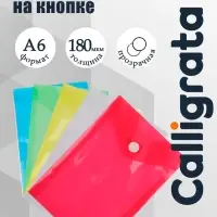 Папка-конверт на кнопке, А6, 180 мкм, вертикальная, тонированная, МИКС