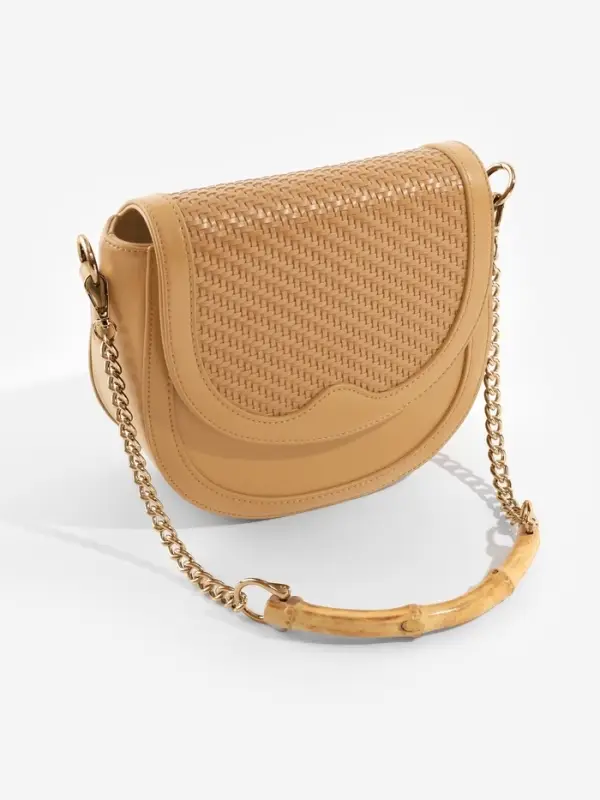 Ручка для сумки, бамбук, с цепочками и карабинами, 60 см, цвет золотой