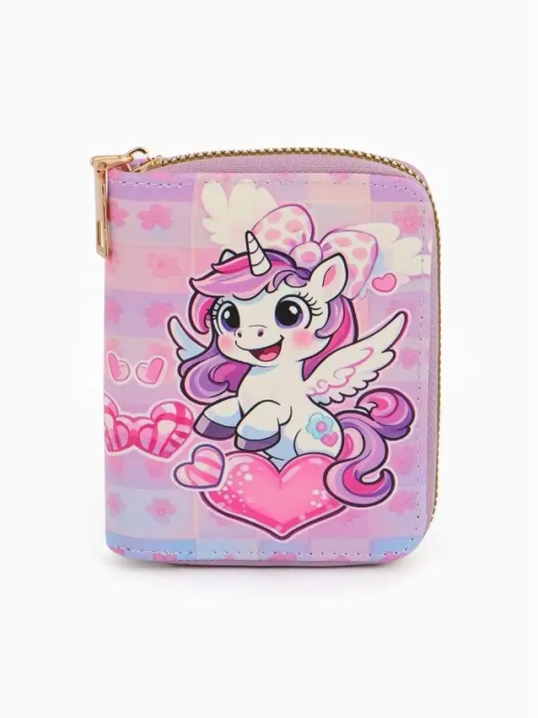 Кошелек дет 07-01-01 Июнь2549 единорог, 8,5*2,5*10,5 см, 2 отд+отд/молн, д/карт, розовый