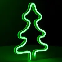 Неоновая вывеска &laquo;Ёлка&raquo; 19x25 см, от батареек ААх3, USB, свечение зелёное
