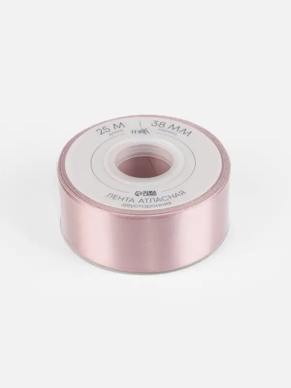 Лента атласная TEIRA, двухсторонняя, 38 мм, 25&plusmn;1 м, нежно-розовая №164